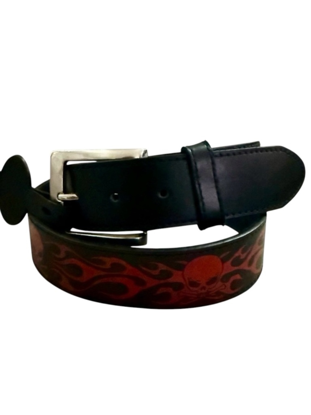Vintage Y2K Black & Red Skull Belt Size M & L Punk Grunge Goth Removable Buckle